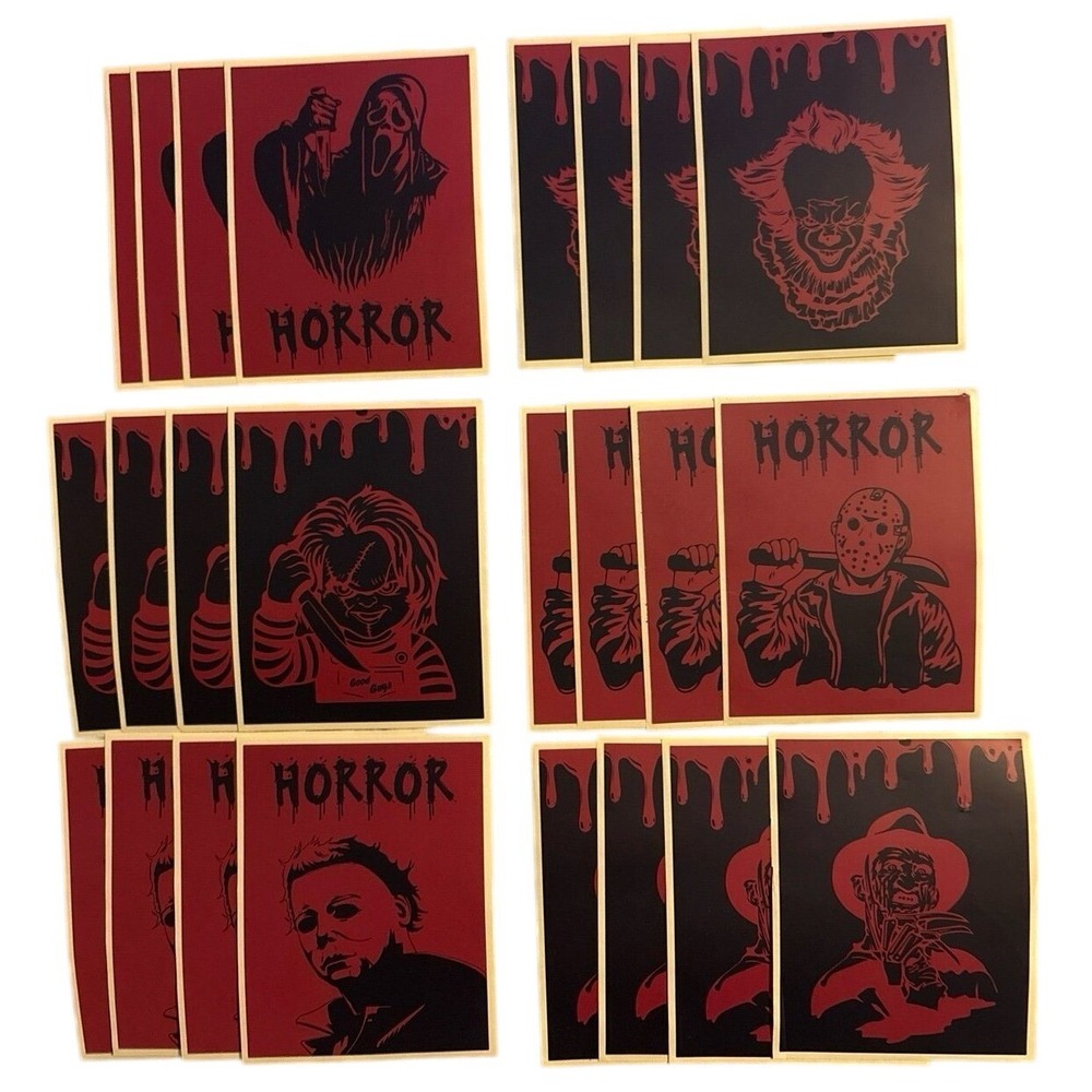 NEW Set of 24 Horror Movie Halloween Stickers - Ghostface/Chucky/Pennywise/Jason